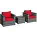 Canddidliike 3 Pcs Patio Rattan Furniture Bistro Sofa Set Outdoor Furniture Garden Conversation Bistro Sets with Coffee Table and Cushions-Red