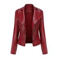 Dezsed Women s Faux Leather Motocross Racer Jacket Clearance Women s Slim Leather Stand Collar Zip Motorcycle Suit Belt Coat Jacket Tops Red S