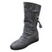 Women s Wedge Heel Lace-up Motorcycle Boots Mid-Tube Rider Boots Shoes