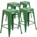 Flash Furniture 4 Pack 24 H Backless Metal Indoor-Outdoor Counter Height Stool w/Square Seat Green