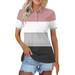 SKSloeg Women s Polo Shirts V Neck Button Down Golf Polos Collared Tops Short Sleeve Color Block Work Tops Cute 2024 Trendy Summer Basic Tees Blouse Watermelon Red L
