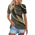 LTTVQM Women s Summer Polo Shirts V Neck Button Down Golf Polos Collared Tops Short Sleeve Line gradient print Work Tops Plus Size Summer Tunics Office Work Tops Gold 3XL