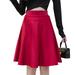 Casual Mini Waist Flared Plain Pleated Skater Skirt Burgundy XL
