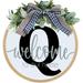 Last Name Welcome Signs Round Front Door Wreath with Bow 11.8 Optional Personalized Creative 26 Letter Farmhouse Wreath for Front Door Spring All Seasons Outside Hanger Decor Gift (Q)