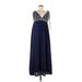 Lulus Casual Dress - Maxi Plunge Sleeveless: Blue Dresses - Women's Size Medium