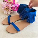 Kate Spade Shoes | Kate Spade Alex Flat Fringe-Cuff Sandal Lapis Blue | Color: Blue/Tan | Size: 8.5