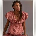 Anthropologie Tops | Anthropologie Flat White Blouse Top Textured Ruffle Pink Womens Size Mp Pink | Color: Pink | Size: Mp