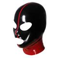 TTAO Latex Face Mask Headgear Open Eyes and Mouth Head Cover Hood Full Face Hooded for Halloween Party Night Club Black&Red Small