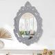 Oval Wooden Hanging Mirror Grey Carved Frame Wall Mirror Rustic Vintage Decorative Mirror Aesthetic for Vanity Bedroom Living Room Entryway Farmhouse Mirror 24"x16"
