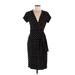 Ann Taylor Casual Dress - Wrap V-Neck Short sleeves: Black Polka Dots Dresses - Women's Size 6