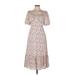 Lulus Casual Dress - Midi: Ivory Floral Motif Dresses - Women's Size Medium