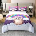 Homewish Rainbow 100% Cotton Duvet Cover Single,Cartoon Animal Owl Bedding Set for Kids Girls,Glitter Galaxy Clouds Stars Comforter Cover,Watercolor Dreamy Artwork Bed Sets with 1 Pillowcase