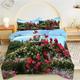 loyaltyer Landscape Red Flower Duvet Cover Single Bedding Set Soft Comfortable Single Duvet Covers, 1 Duvet Cover Single 140x210 cm and 2 Pillowcases