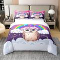 Homewish Rainbow 100% Cotton Duvet Cover Super King,Cartoon Animal Owl Bedding Set for Kids Girls,Glitter Galaxy Clouds Stars Comforter Cover,Watercolor Dreamy Artwork Bed Sets with 2 Pillowcases