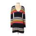 Free People Casual Dress - Sweater Dress: Black Stripes Dresses - Women's Size Large