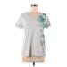 Sonoma Goods for Life Short Sleeve T-Shirt: Silver Floral Tops - Women's Size Medium