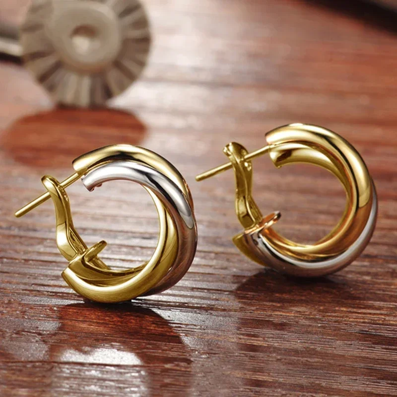 CAOSHI Orecchini a cerchio stile bicolore alla moda Moda femminile Lady Stile metallizzato Orecchini per le orecchie Donna Accessori indossabili quotidianamente Regalo