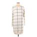 Shein Casual Dress - Shift Crew Neck Long sleeves: Ivory Grid Dresses - Women's Size Large