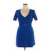 B. Darlin Cocktail Dress - Mini V-Neck Short sleeves: Blue Solid Dresses - Women's Size 15