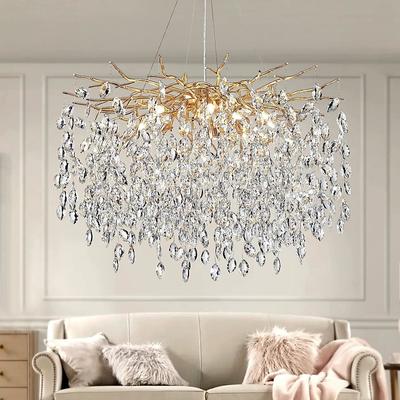 Crystal Chandelier 6 lamps 23.5 in/ 8 lamps 31.2 in Modern Gold Chandelier Lighting Branches Restaurant Raindrop Chandelier Hanging Lamps AC110V AC220V