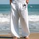 Men's Linen Pants Trousers Summer Pants Beach Pants Drawstring Elastic Waist Straight Leg Rhombus Comfort Breathable Casual Daily Holiday 40% Linen Ethnic Style Simple White