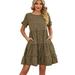 knqrhpse Casual Dresses Summer Dress Casual Dress Women s 2023 Casual Summer Crew Dress Square Neck Short Sleeve Tiered Ruffle Boho Swing Dresses Womens Dresses Brown Dress L