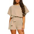 knqrhpse Jumpsuits For Women Shorts For Women Womens O-Neck Sleeve Wide Playsuit Leg Strappy Pants Short Jumpsuit Short Solid Pants For Women Khaki S