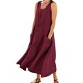 knqrhpse Sundresses for Women Casual Dresses For Women Casual Dress Womens Solid Color Round Neck Pockets Casual Long Dress Daily Tank Dress Womens Dresses Dress 4Xl