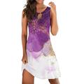 knqrhpse Sundresses for Women Summer Dresses for Women Midi Dresses Comfortable Sun Summer Loose Dress Sleeveless Floral Print V Neck Hollow Out Beach Dress Mini Dress Womens Dresses Purple Dress Xxl