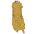 knqrhpse Casual Dresses Maxi Dress Casual Dress Sleeve Polka Casual Maxi Neck Short Dress Dot Women Round Print Women s Dress Womens Dresses Yellow Dress S