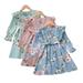 Godderr 2-7Y Toddler Kids Girls Cartoon Crewneck Dress Ruffle Princess Dress Lace-Up Casual Dress Long Sleeve Gowns Dress