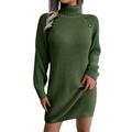 iOPQO Winter Dresses for Women 2024 Long Sleeve Dress Womens Womens Fashion Casual Long Sleeve Knit Turtleneck Long Puff Sleeve Ribbed Knit Short Dress Sweater Women s Sweater Dress Army Green S