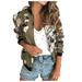 wendunide coats for women Womens Ladies Retro Floral Zipper Up Jacket Casual Coat Outwear Womens Fleece Jackets Army Green M