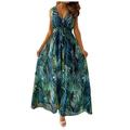 knqrhpse Summer Dresses for Women Maxi Dress Casual Dress Banquet Long Wedding Floral Dress Strap Women s Print Summer Women s Dress Womens Dresses Green Dress Xl