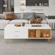 Cofab Modern White Coffee Table with 2 Glass Door Storage & 4 Drawers Gold Metal Legs