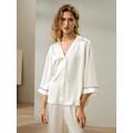 LILYSILK Silk Sleepwear For Women Natural White Silk Suede Ultra-Sustainable Three-Quarter Sleeve Pjs M