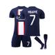 (22) Kids Football Kits Mbappe #7 Paris Home Jersey 2022/23 Soccer T-Shirt Shorts Kits Football 3-Pieces Sets
