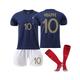 (18(100-110CM)) France Home Jersey 2022/23 World Cup Mbappe #10 Soccer T-Shirt Shorts Kits Football 3-Pieces Sets