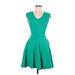 Bar III Casual Dress - Fit & Flare: Green Solid Dresses - Women's Size Medium