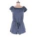 Ann Taylor LOFT Romper: Blue Stripes Rompers - Women's Size Medium Petite