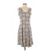 Kim Rogers Casual Dress - A-Line: Gray Damask Dresses - Women's Size Small Petite