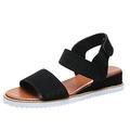 IJNHYTG sandal Ladies Wedge Sandals Open Toe Hook and Loop Elastic Band Breathable Sandals Women Outdoor Summer Shoes Women's Large Size (Color : Black, Size : 6)
