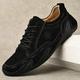 IJNHYTG Sandal Men Casual Shoes Leather Fashion Men Sneakers Handmade Breathable Mens Boat Shoes Plus Size 38-48 (Color : Schwarz, Size : 8.5)