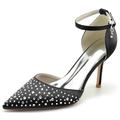 Minishion Comfortable Dress Shoes for Women Pointed Toe Wedding Formal Pumps with Crystals BR020 Black UK 3.5