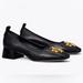 Tory Burch Shoes | Nwob Tory Burch Eleanor Pump Black Goat Leather Gold Front Logo Leather Sole | Color: Black | Size: 9