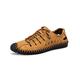 IJNHYTG Sandal Men's Sandals，Comfortable Soft Sole Outdoor Casual Leather Shoes, Low Cut Hollow Sandals, Lace-up Handmade Shoes，Size 38-48 (Color : Brown, Size : 10)