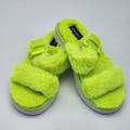 Nine West Shoes | Nine West Nib Funkie Fuzzy Fur Slides Size 8 | Color: Green/Yellow | Size: 8