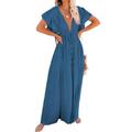 WLLDDDIU Women's long Cardigan Lightweight Ruffle sleeves Beach Dress Elegant Lace up buttons See Through beachwear Kimono Cardigan Bolero Shrugs coat Evening Bikini Cover Up,Blue,S