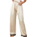 ORDOBO Women'S Pajama Bottoms - Classic Large Size Solid Color Lace Embroidery Straight Pantss Casual Soft Satin Elastic Waist Nightwear Clothing,Khaki,M