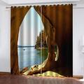 Blackout Curtains Bedroom Super Soft Thermal Insulated Curtains Blackout Eyelet Blackout Curtains For Living Room 83 Inch Drop, 3D Printing Rock Cave Seascape Pattern, 2 Panels